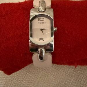 Kenneth Cole Silver Case with Cream Strap Watch